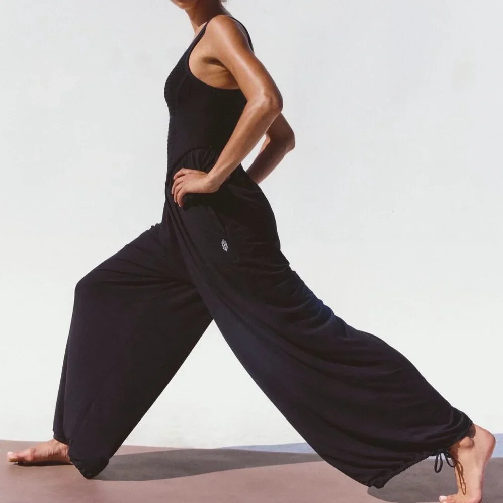 NWT Free People Smockin’ Hot Wide Leg Onesie in Black